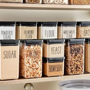 Kitchen Adhesive Labels - Waterproof Labels for Storage Bins - Pantry & Jar Stickers for Spices - Pack of 136, 2 x 3 in, Black Text on Clear Vinyl